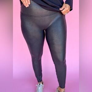SPANX Black Faux Leather Leggings, EUC sz 2x 20” inseam
